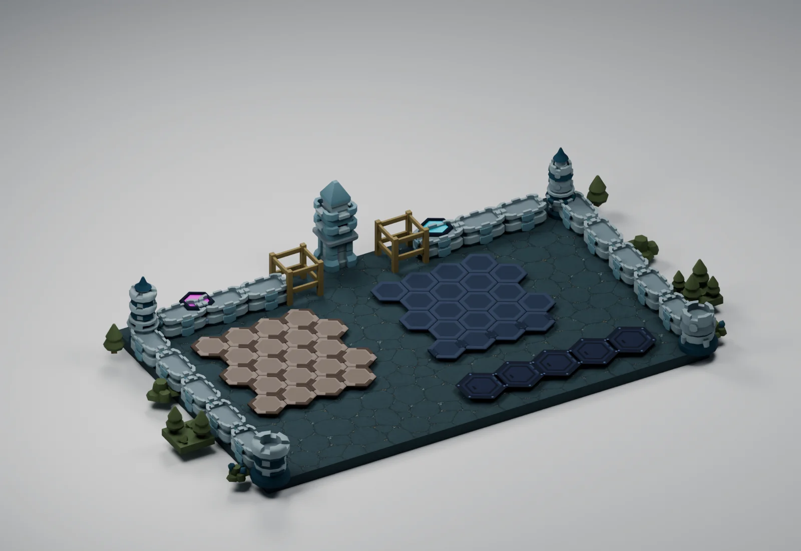 Abyssal Fortress applied to the Critterfront battlefield models in a studio render