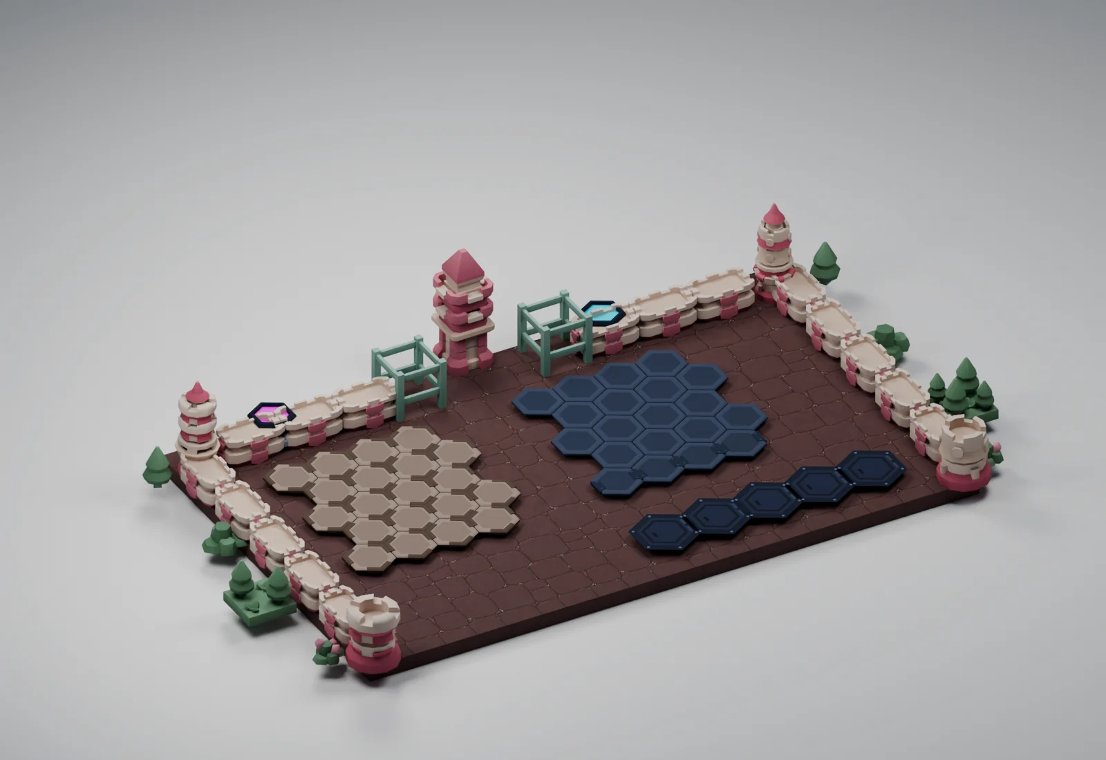 Candy Castle applied to the Critterfront battlefield models in a studio render