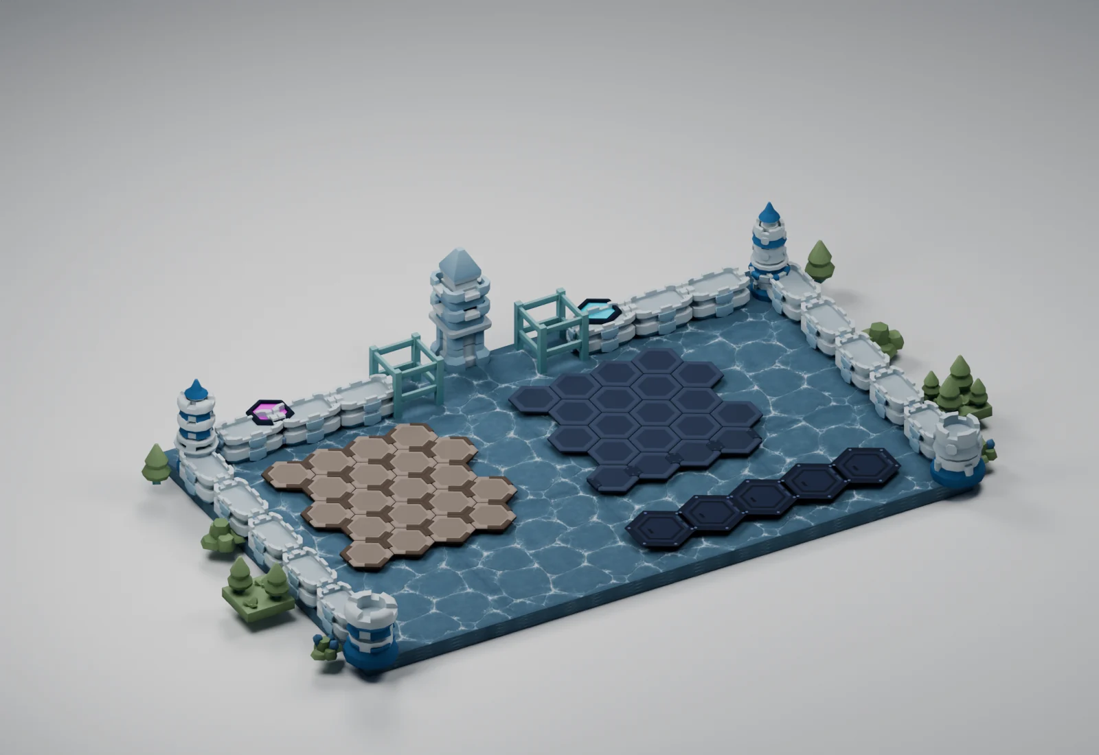 Frostglass Citadel applied to the Critterfront battlefield models in a studio render