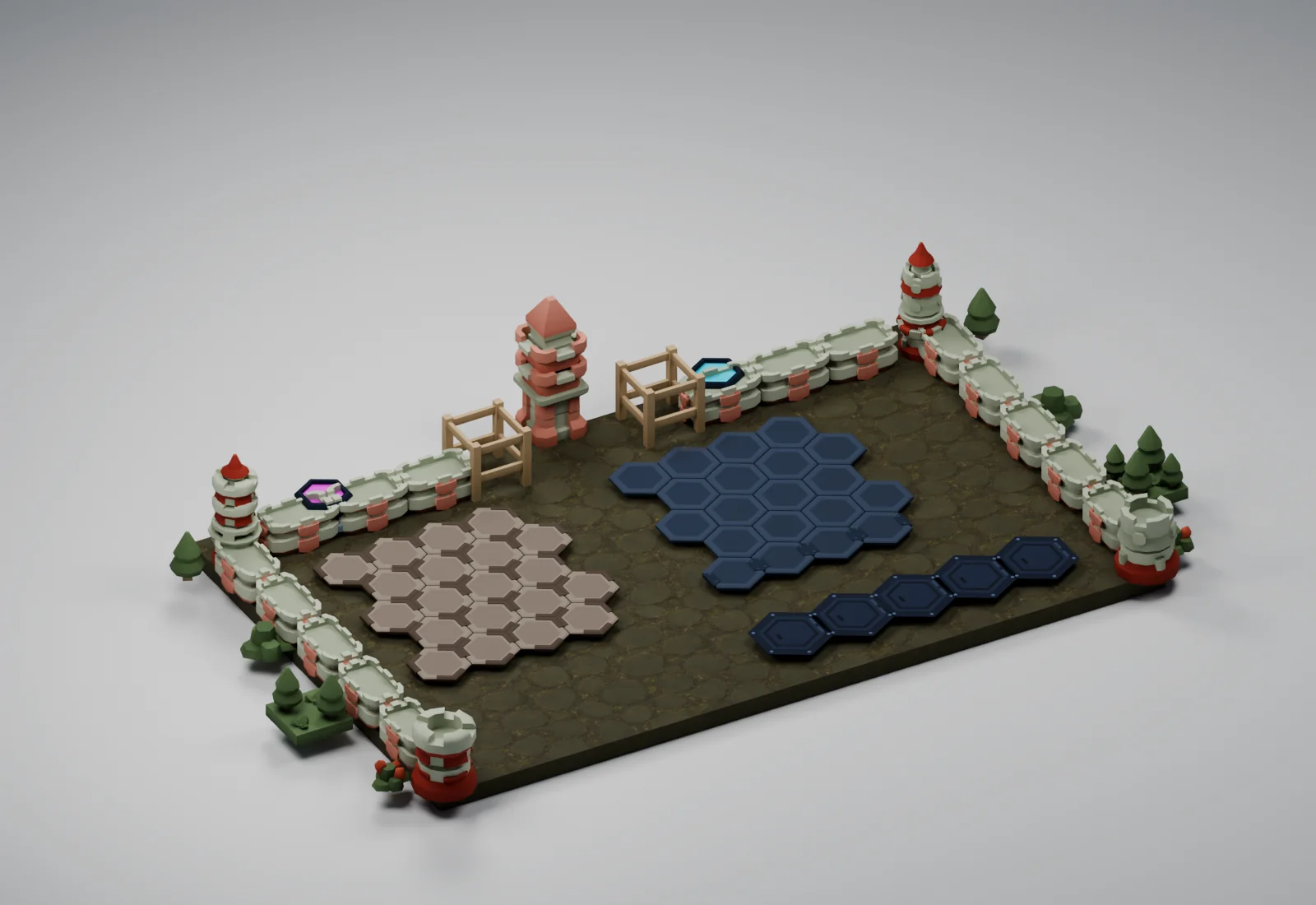 Mushroom Grove applied to the Critterfront battlefield models in a studio render