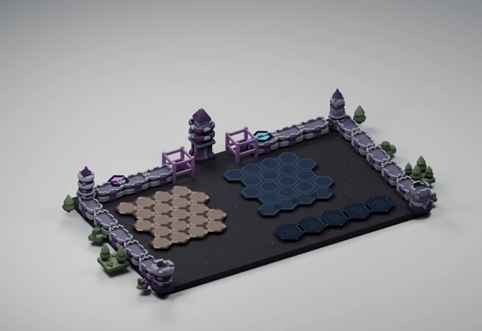 Obsidian Rift applied to the Critterfront battlefield models in a studio render