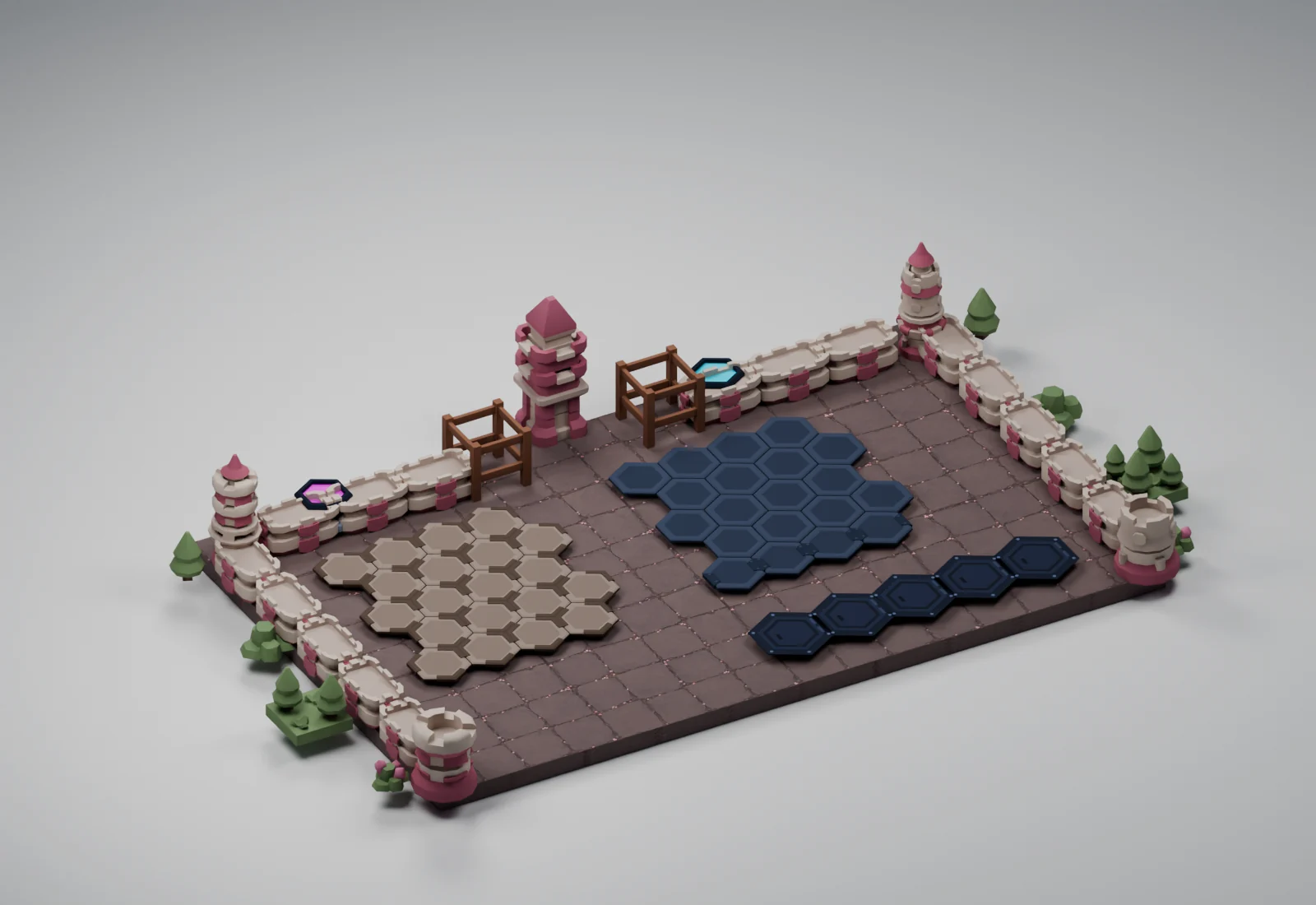 Sakura Terrace applied to the Critterfront battlefield models in a studio render