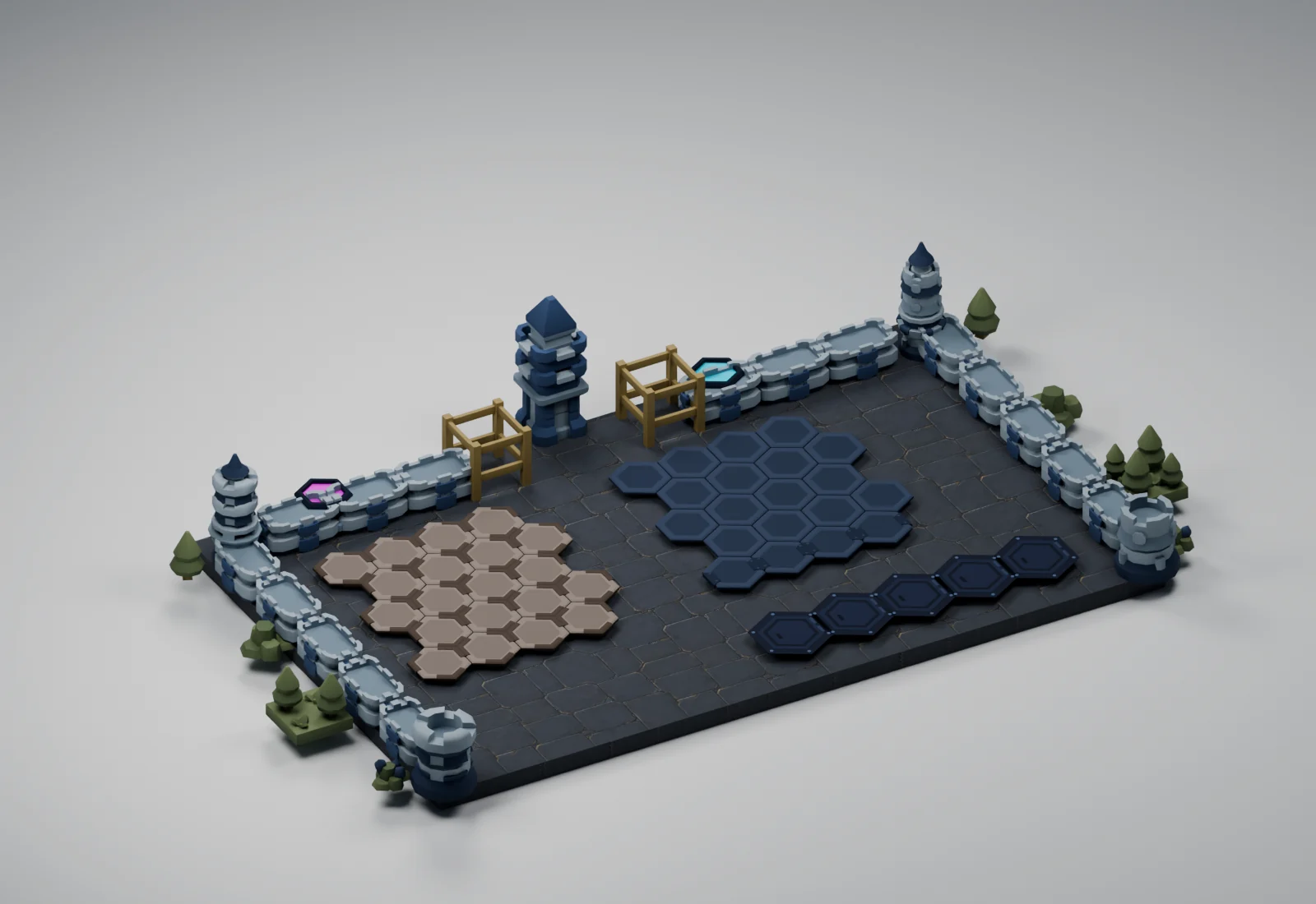 Stormcoil Outpost applied to the Critterfront battlefield models in a studio render