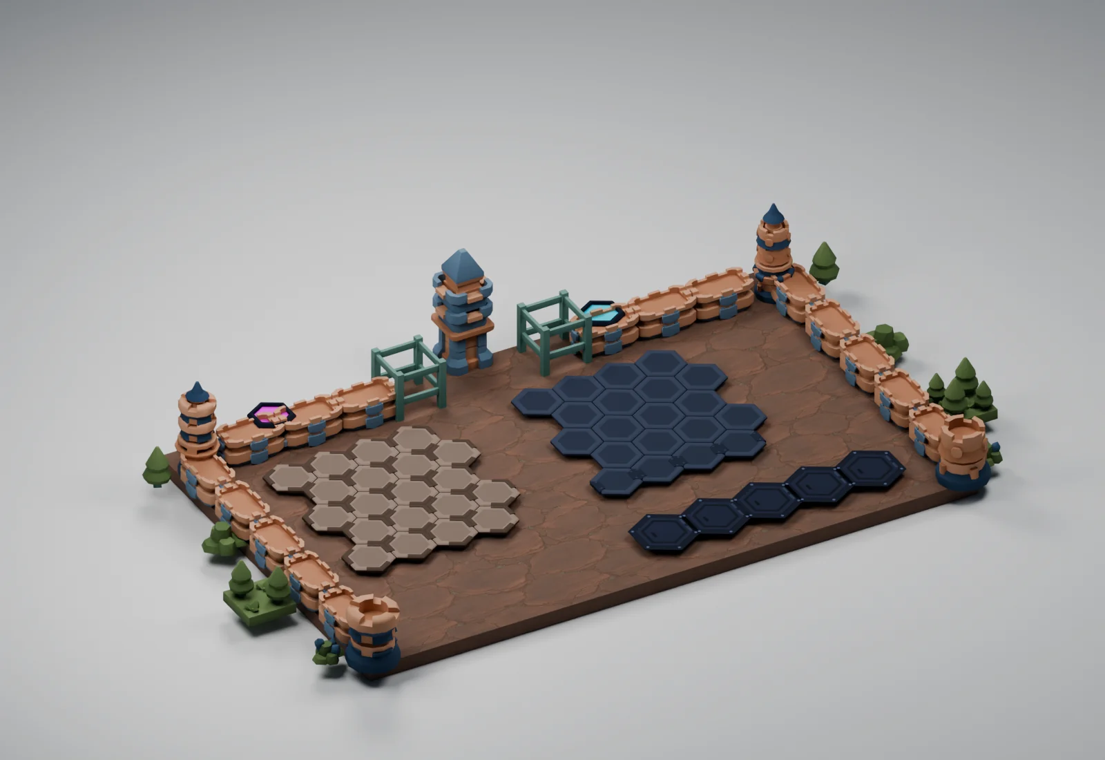 Thunder Mesa applied to the Critterfront battlefield models in a studio render