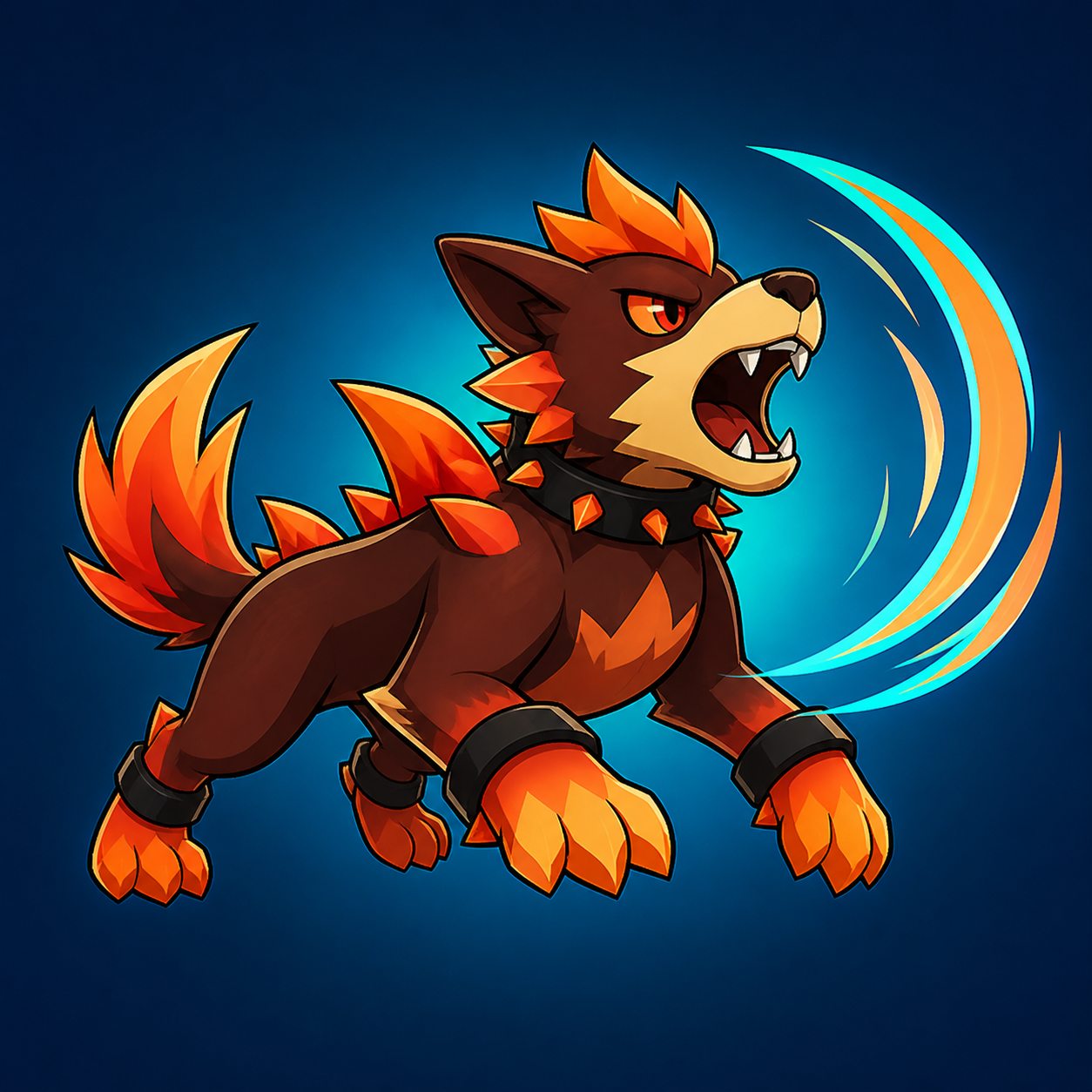 Dog family artwork: a brown hound with an orange mane