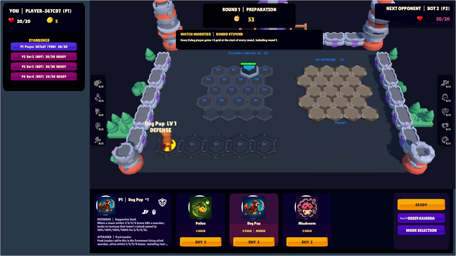 Alpha gameplay capture of the creature shop and hex defense board