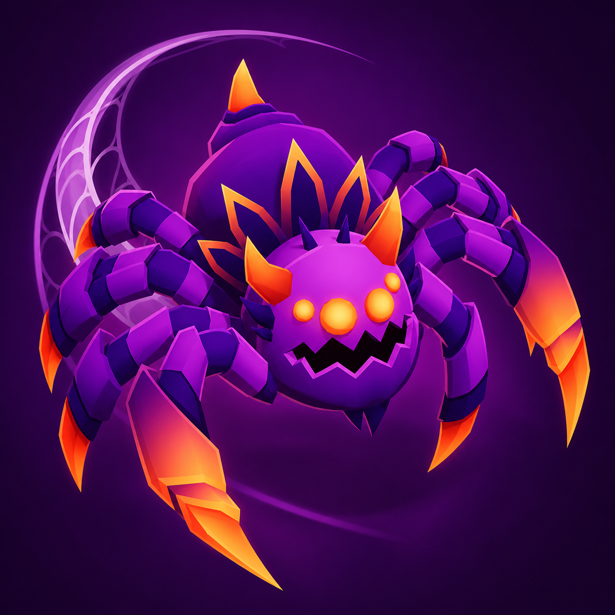 Spider family artwork: a purple spider with orange accents